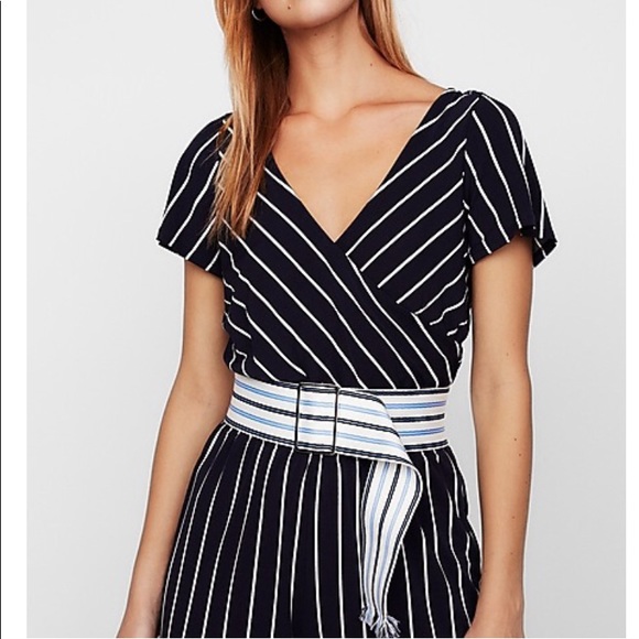 New Express Blue & White Striped Wide Ribbon Belt - Picture 1 of 5